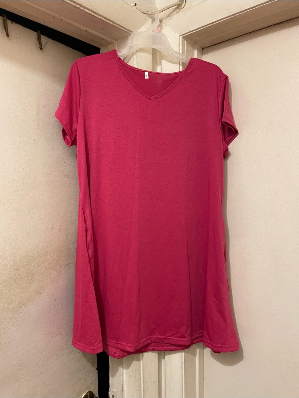 Women’s Pink V-Neck Short Sleeve Tunic Top Size XL Casual Stretch